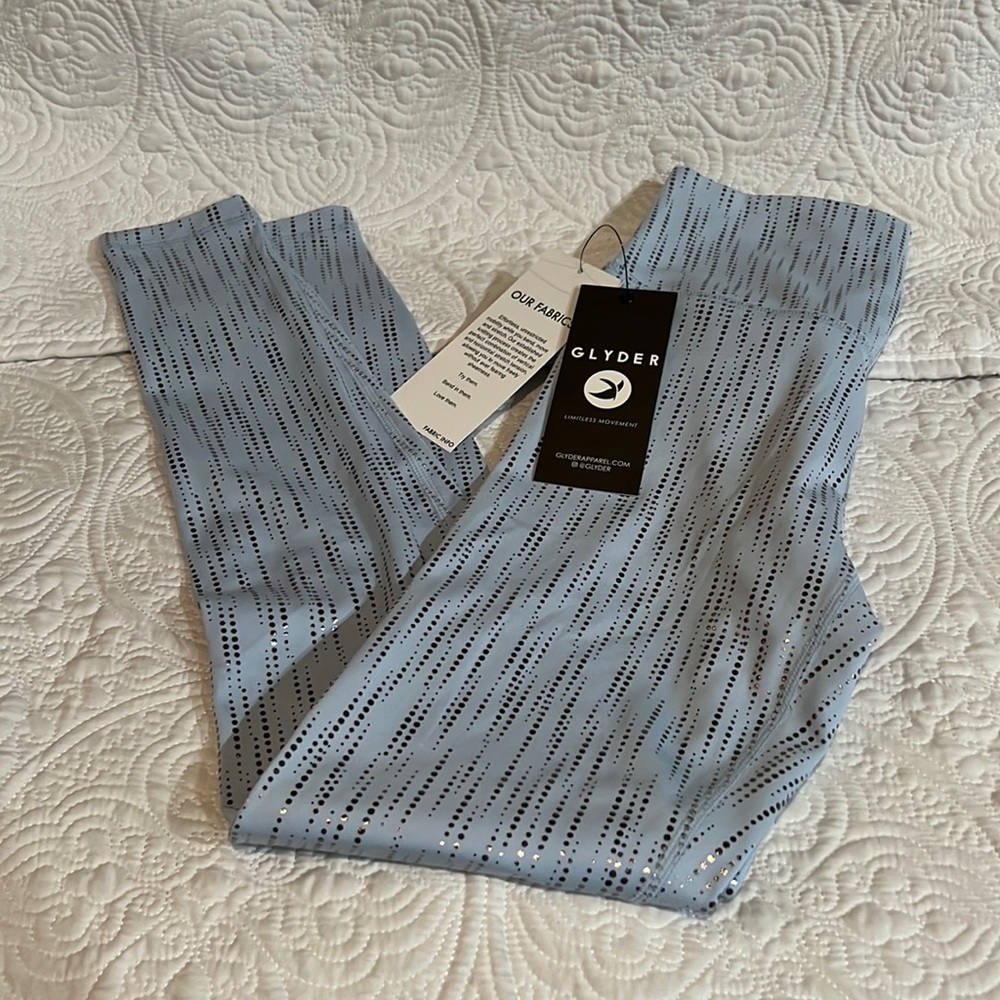 Glyder ice‎ blue and silver leggings, size extra small, NWT
